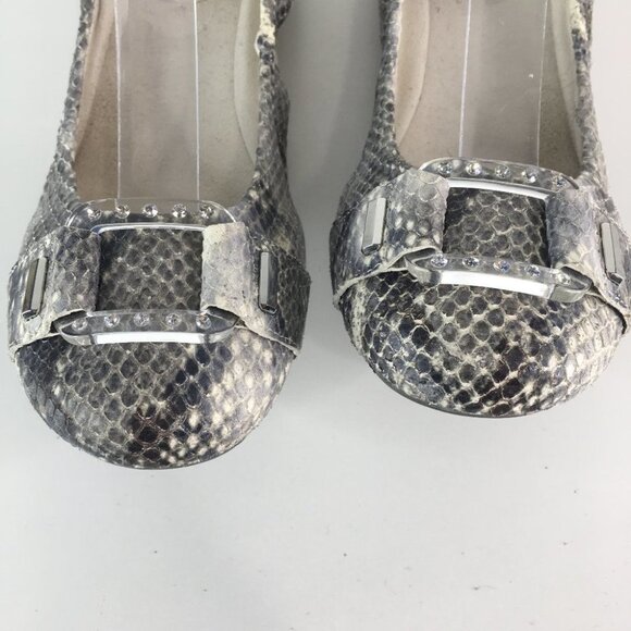 Stuart Weitzman Gray Snake Embossed Leather Scrunch Ballet Flats  7 1/2 M - Picture 3 of 10